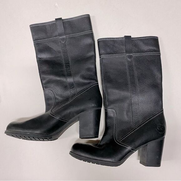 TIMBERLAND RUDSTON EARTH KEEPERS tall mid calf stack heel leather riding BOOTS 9 - Picture 1 of 12